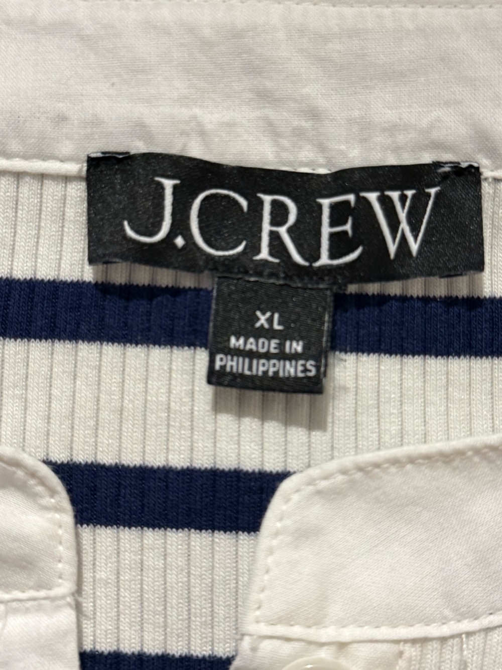 J Crew Ribbed Striped  Navy Blue / White Henley Top with Cotton Sleeves XL - Picture 7 of 9